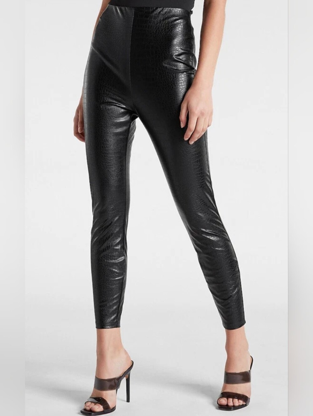 NWT Express Black Faux Leather Croc Snakeskine High-Waist Leggings